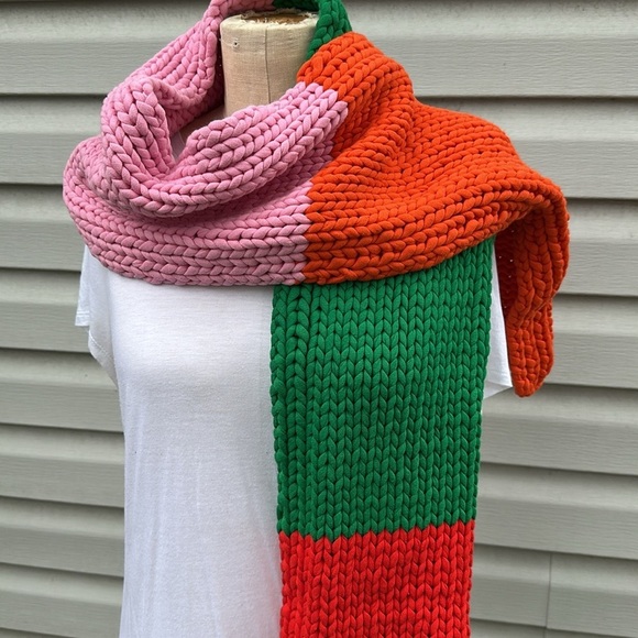 NWT Tory Burch Sport Hand Knit Multi-Color Colorblock Scarf - Picture 4 of 10